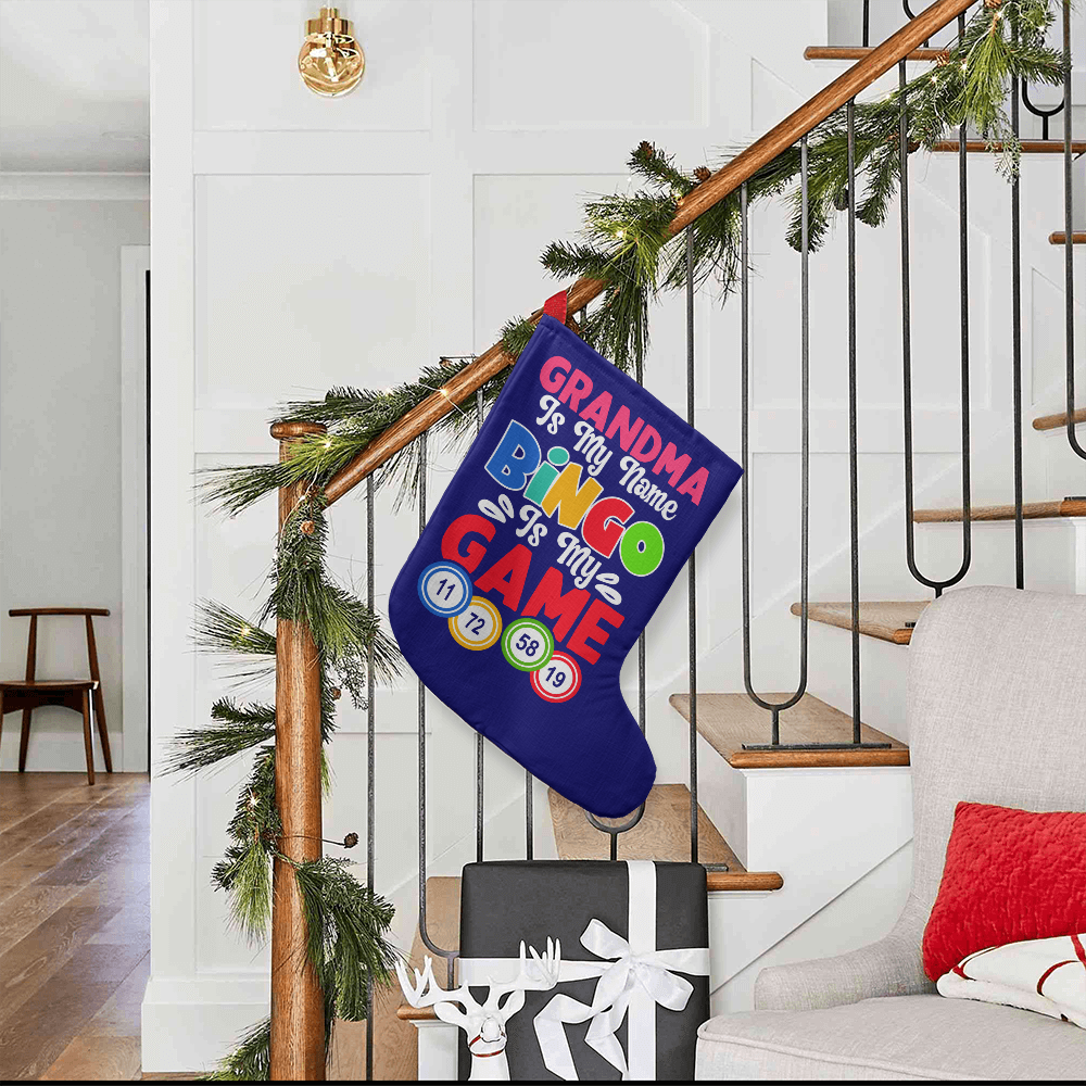 Grandma Is My Name Bingo Is My Game - Giant Holiday Stocking - Gift for Grandma