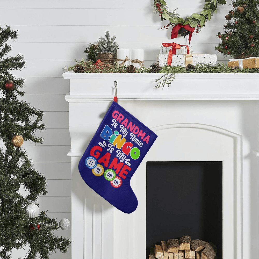 Grandma Is My Name Bingo Is My Game - Giant Holiday Stocking - Gift for Grandma