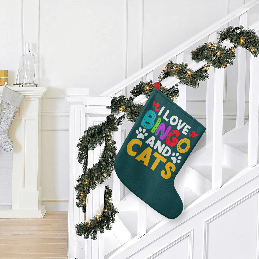 I Love Bingo And Cats - Giant Holiday Stocking - Gift for Her - Gift for Him