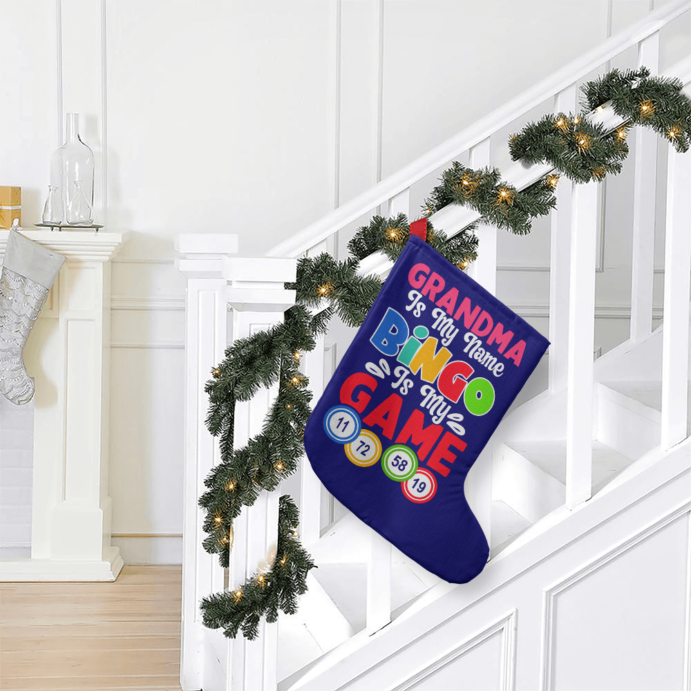 Grandma Is My Name Bingo Is My Game - Giant Holiday Stocking - Gift for Grandma