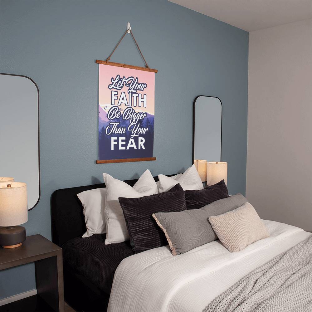 Let Your Faith Be Bigger Than Your Fear - Wood Framed Wall Tapestry (Portrait) - Gift for Her - Gift for Him