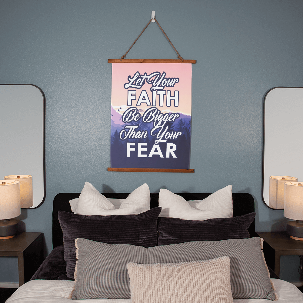 Let Your Faith Be Bigger Than Your Fear - Wood Framed Wall Tapestry (Portrait) - Gift for Her - Gift for Him