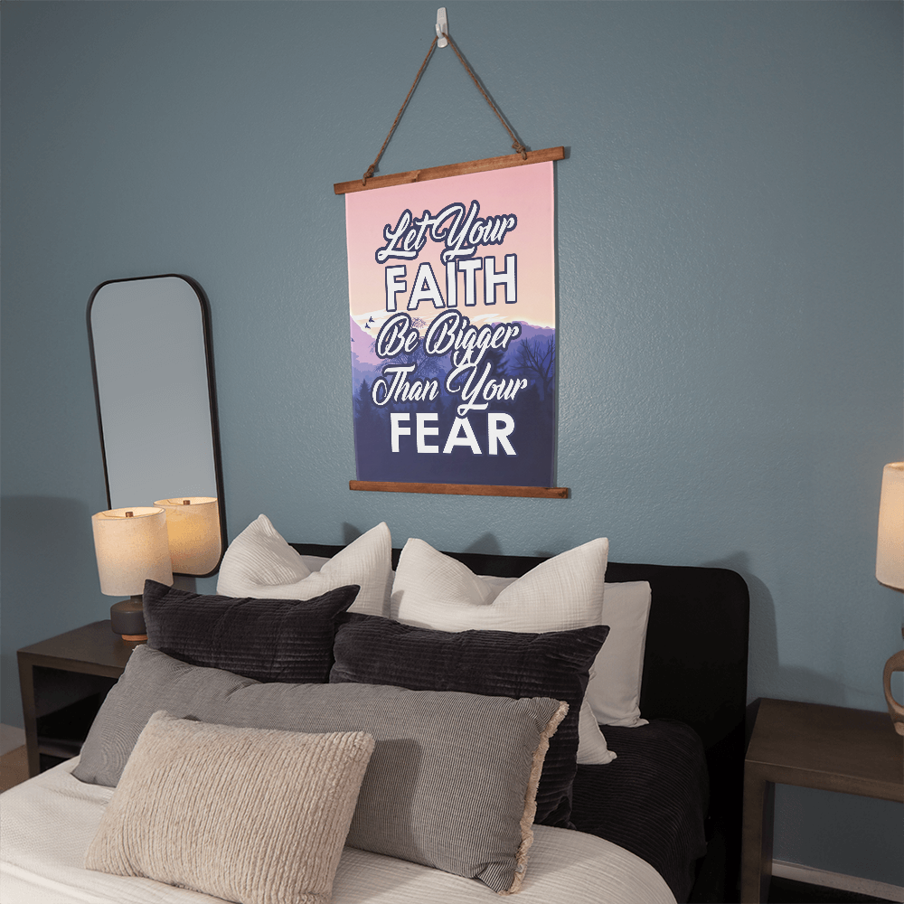 Let Your Faith Be Bigger Than Your Fear - Wood Framed Wall Tapestry (Portrait) - Gift for Her - Gift for Him