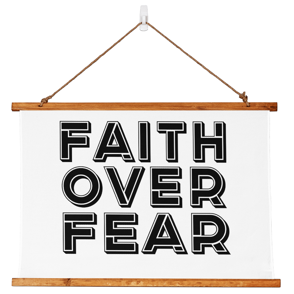 Faith Over Fear (Black) - Wood Framed Wall Tapestry (Landscape) - Gift for Her - Gift for Him