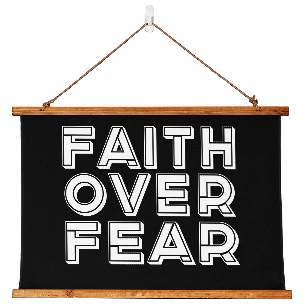 Faith Over Fear (White) - Wood Framed Wall Tapestry (Landscape) - Gift for Her - Gift for Him