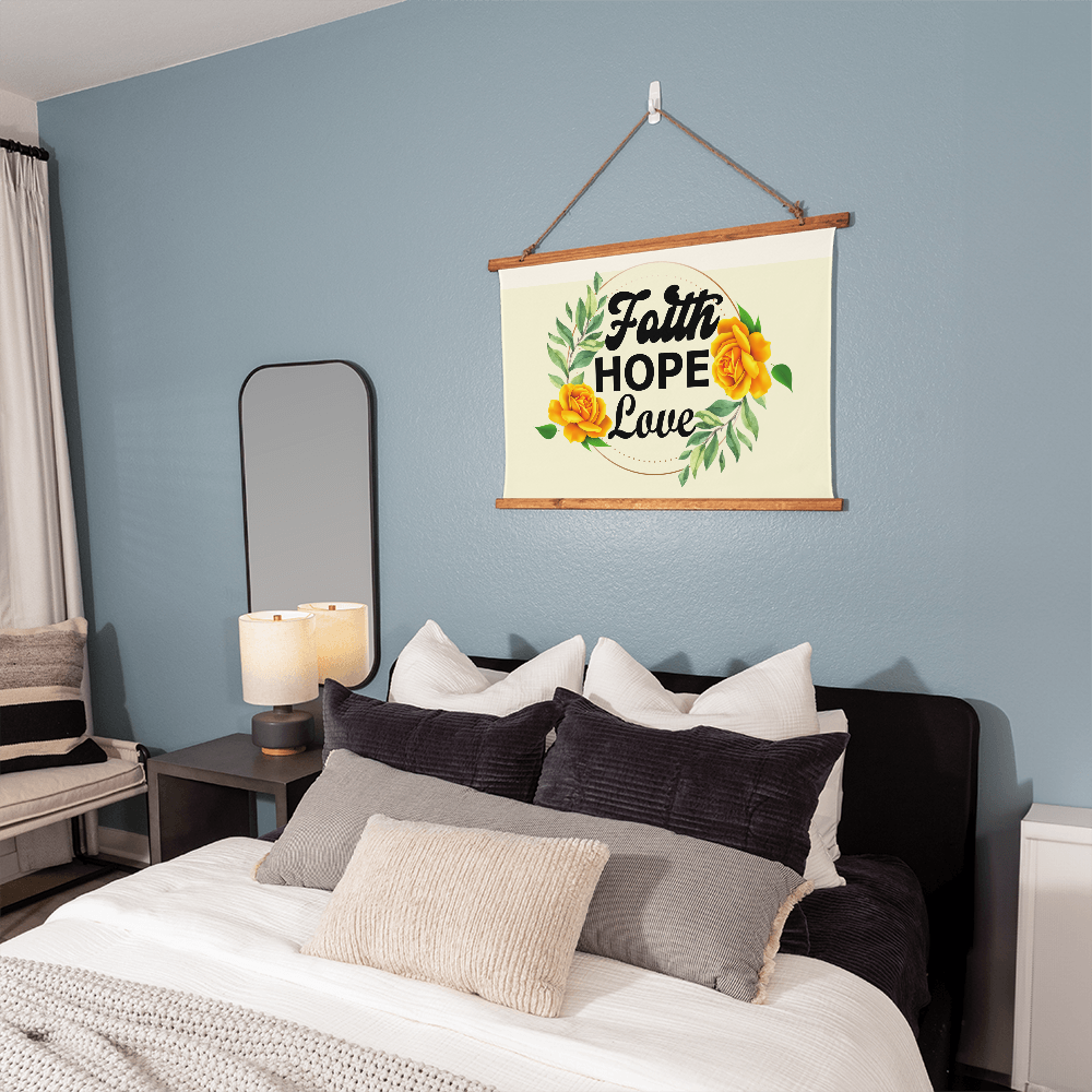 Faith Hope Love - Wood Framed Wall Tapestry (Landscape) - Gift for Her
