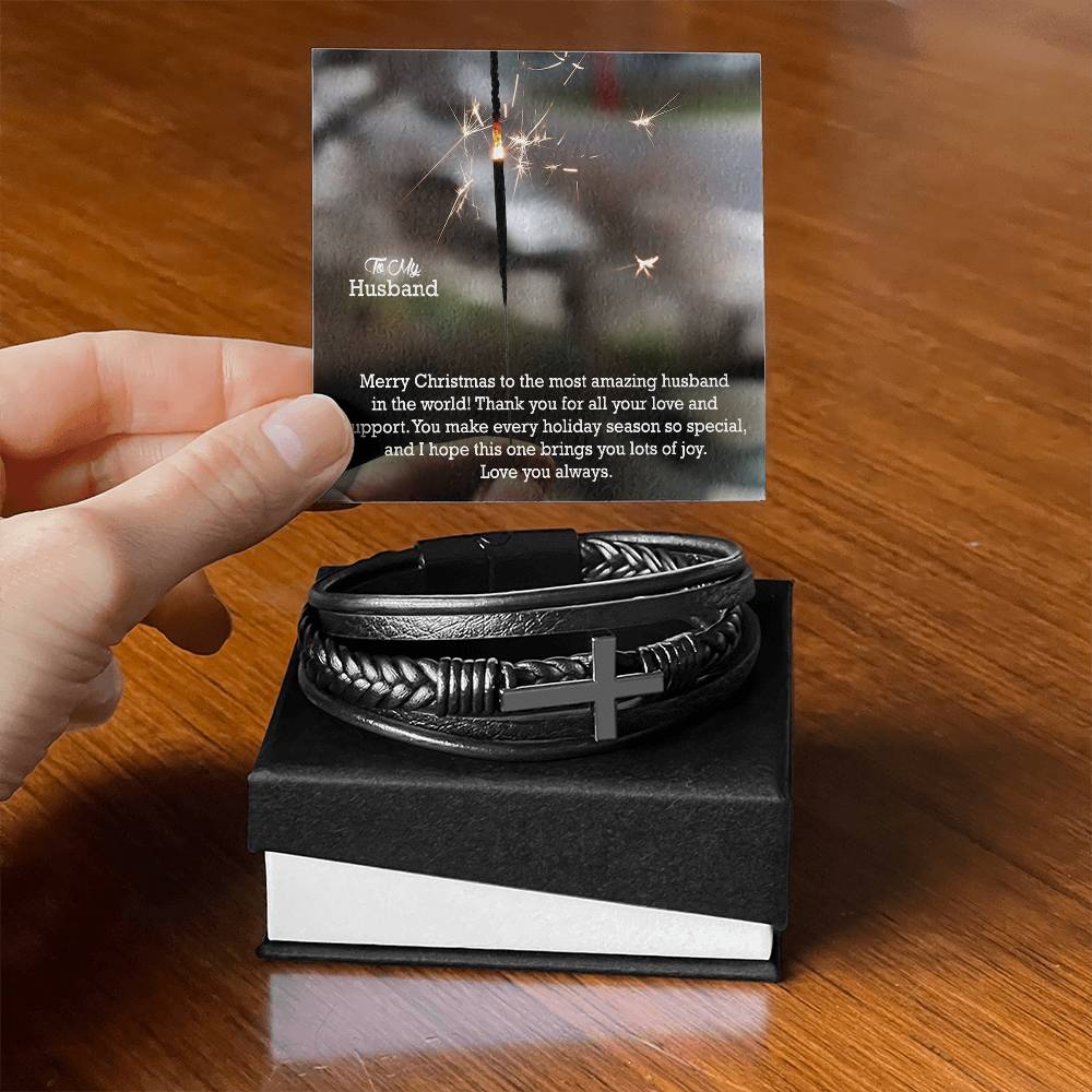 To My Husband, Merry Christmas To The Most Amazing Husband In The World - Men's Cross Bracelet - Gift for Husband