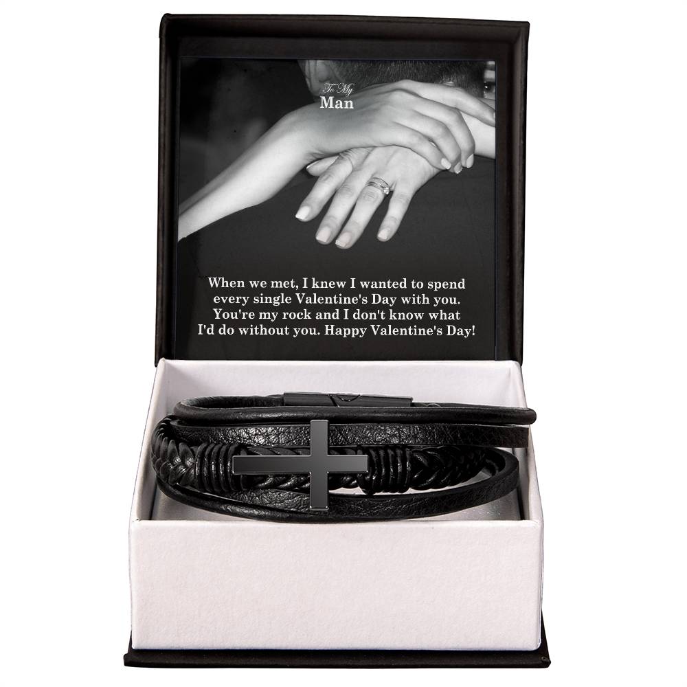 To My Man, You're My Rock & I Don't Know What I'd Do Without You - Happy Valentine's Day - Men's Cross Bracelet - Gift for Him