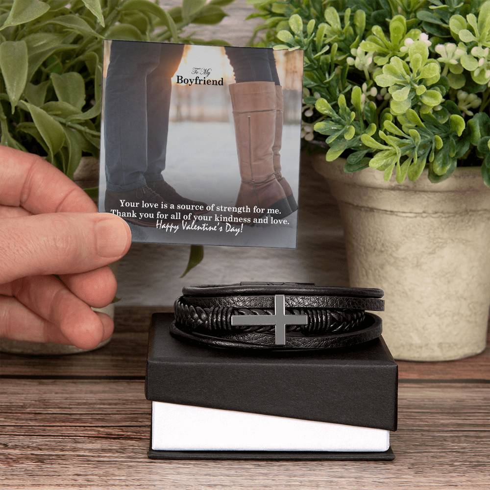 To My Boyfriend, Your Love Is A Source Of Strength For Me - Happy Valentine's Day - Men's Cross Bracelet - Gift for Boyfriend