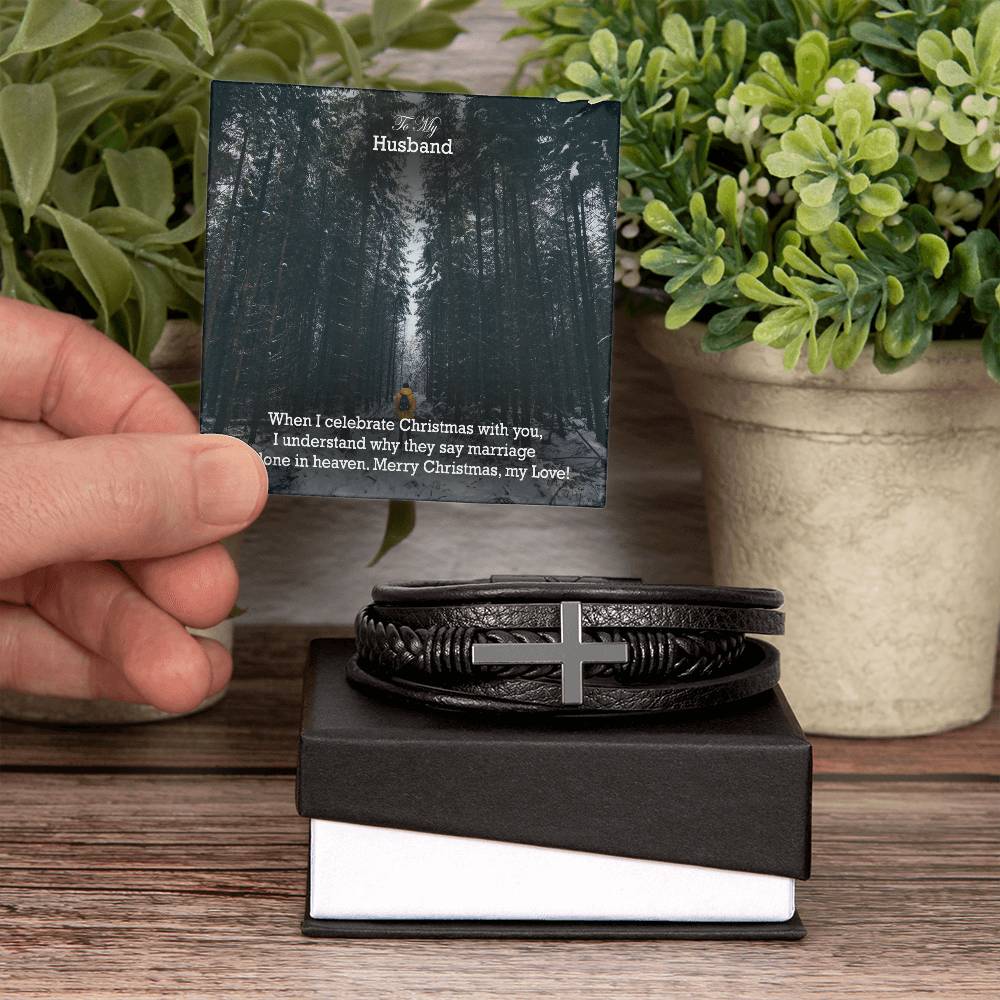 To My Husband, When I Celebrate Christmas With You, I Understand Why They Say Marriage Is Done In Heaven - Merry Christmas - Men's Cross Bracelet - Gift for Husband