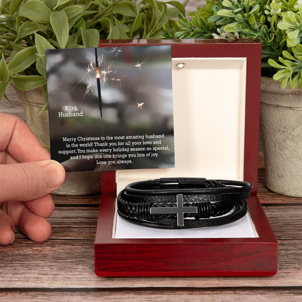 To My Husband, Merry Christmas To The Most Amazing Husband In The World - Men's Cross Bracelet - Gift for Husband