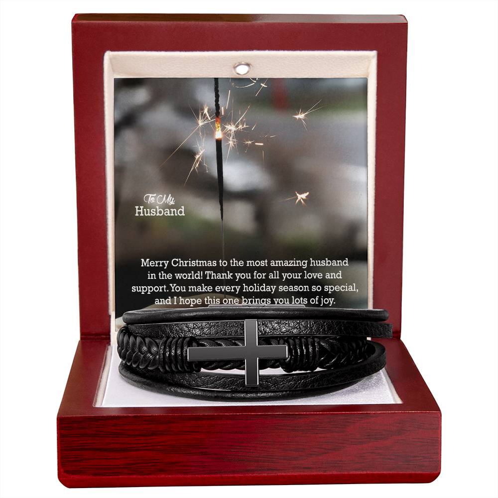 To My Husband, Merry Christmas To The Most Amazing Husband In The World - Men's Cross Bracelet - Gift for Husband