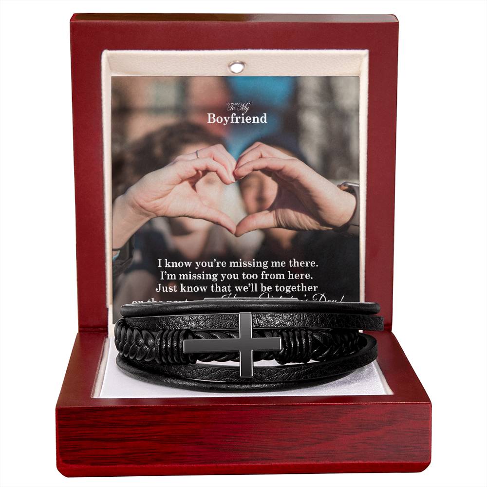 To My Boyfriend, I Know You're Missing Me There - Happy Valentine's Day - Men's Cross Bracelet - Gift for Boyfriend