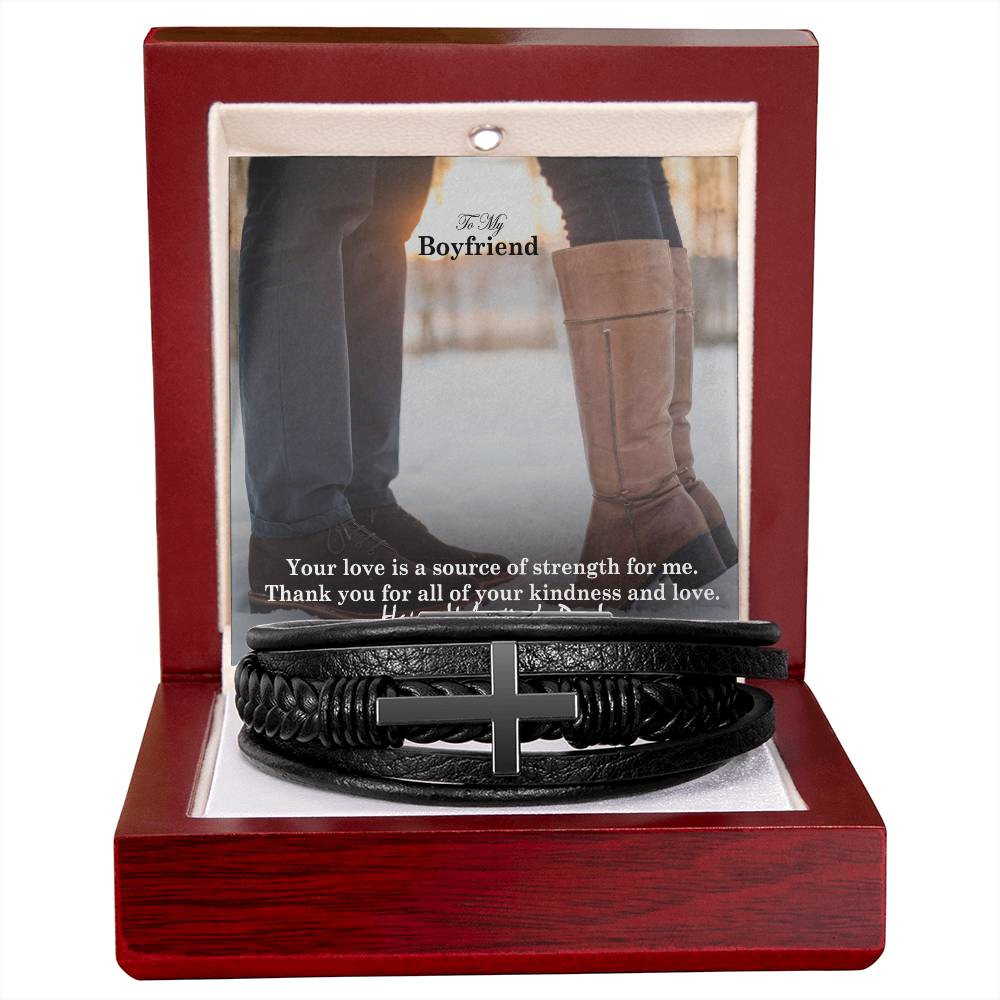To My Boyfriend, Your Love Is A Source Of Strength For Me - Happy Valentine's Day - Men's Cross Bracelet - Gift for Boyfriend