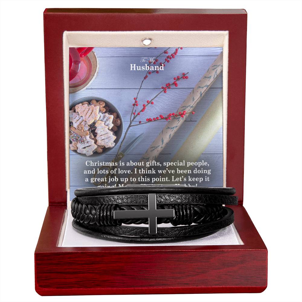 To My Husband, Christmas Is About Gifts, Special People, & Lots Of Love - Merry Christmas - Men's Cross Bracelet - Gift for Husband