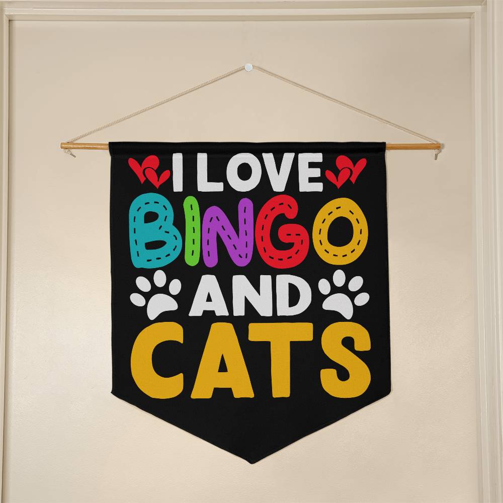 I Love Bingo And Cats - Wall Pennant - Gift for Her - Gift for Him