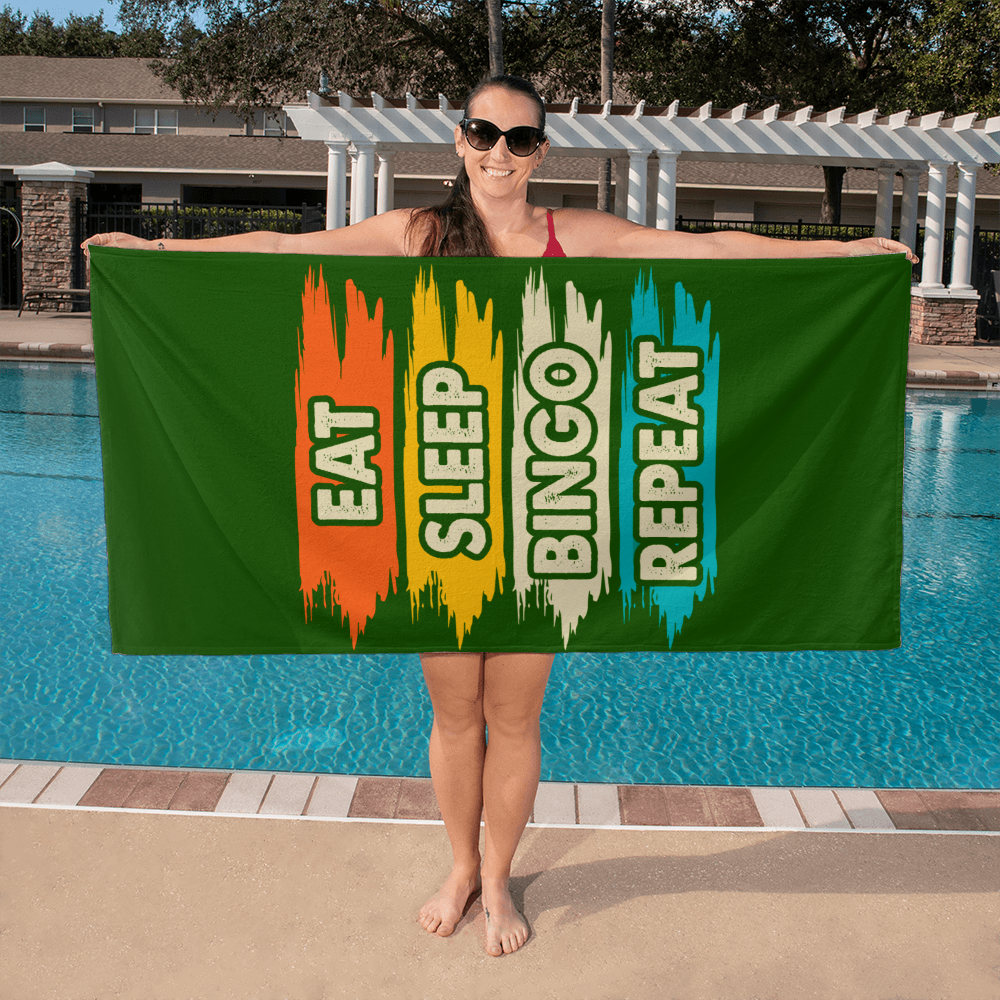 Eat Sleep Bingo Repeat - Bath Towel - Gift for Her - Gift for Him