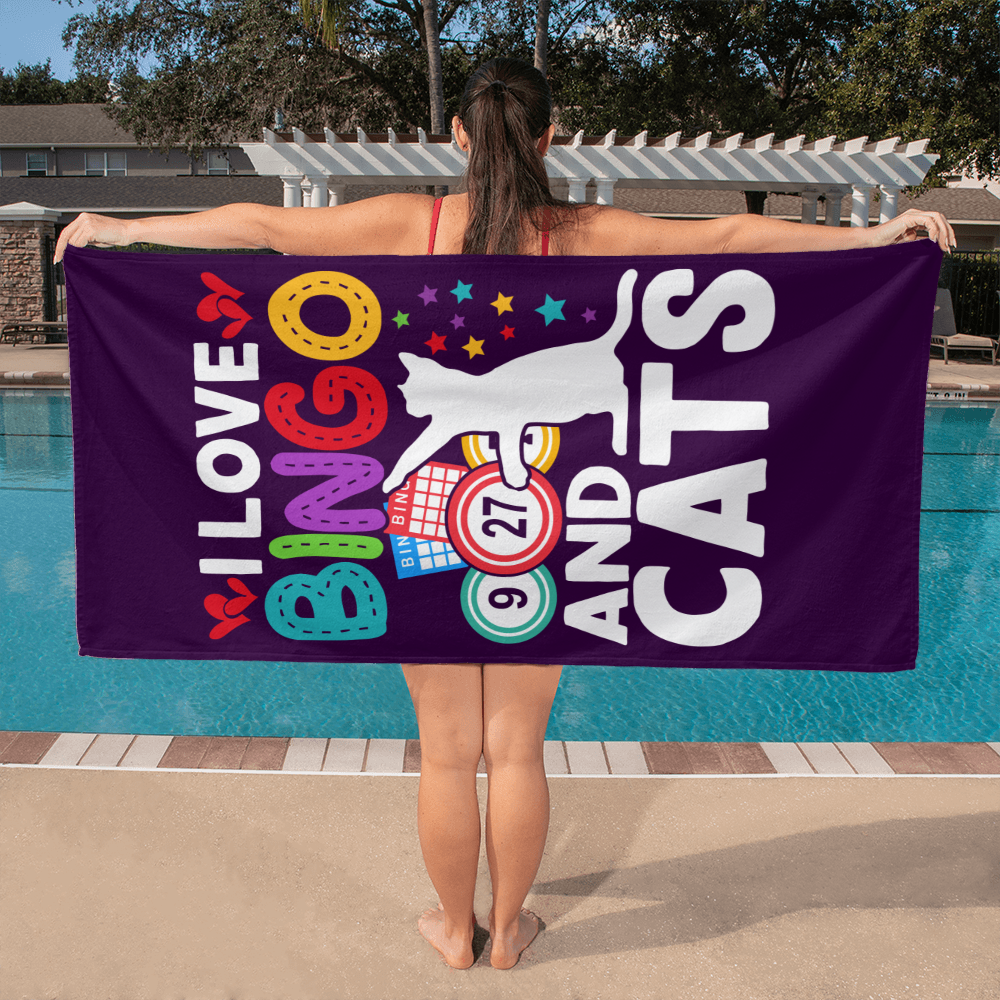 I Love Bingo And Cats - Bath Towel - Gift for Her - Gift for Him
