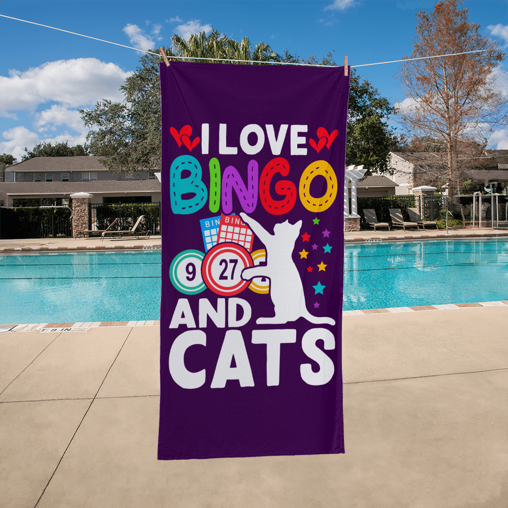 I Love Bingo And Cats - Bath Towel - Gift for Her - Gift for Him