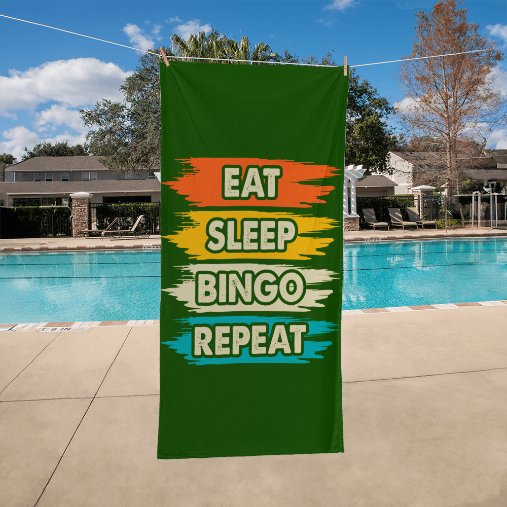 Eat Sleep Bingo Repeat - Bath Towel - Gift for Her - Gift for Him