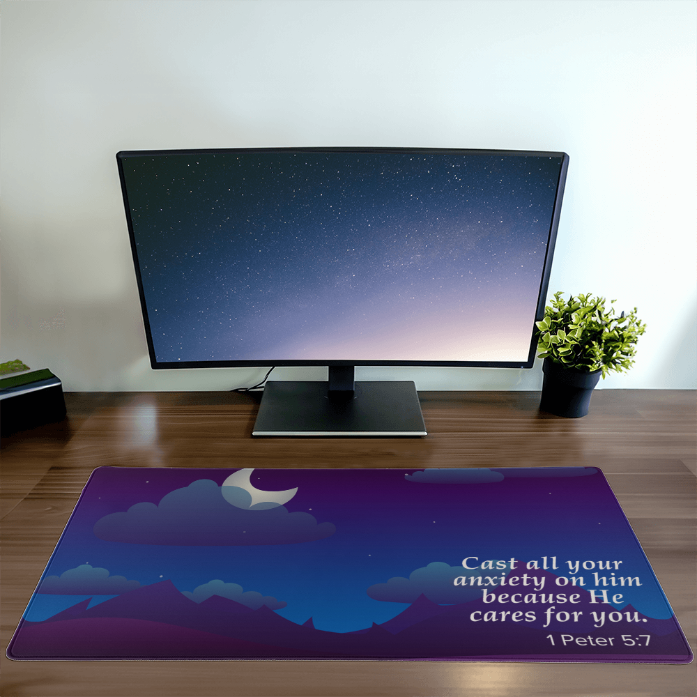 Cast All Your Anxiety On Him Because He Cares For You - Desk Mat - Gift for Her - Gift for Him
