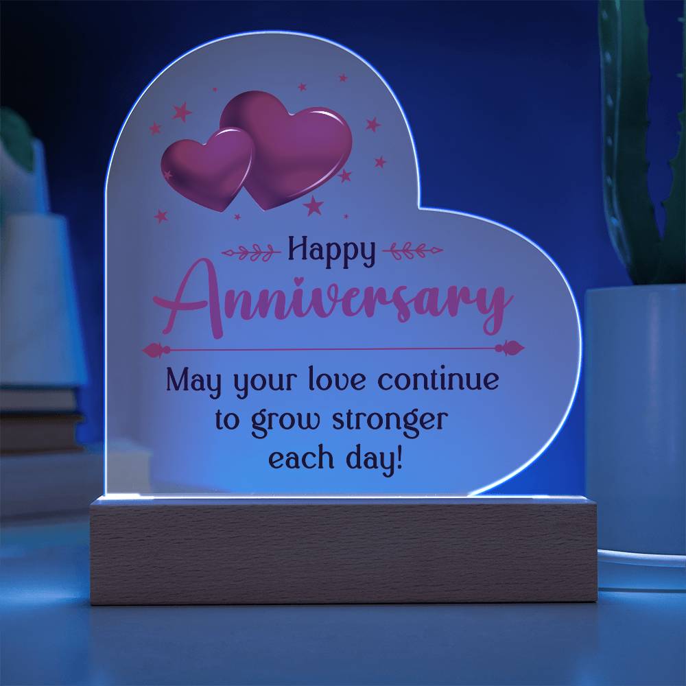 Happy Anniversary, May Your Love Continue To Grow Stronger Each Day! - Acrylic Heart & Sweetest Devotion Flower Bouquet - Gift for Wife