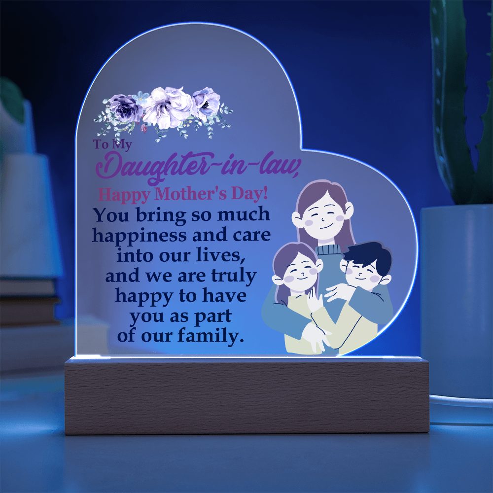 To My Daughter-In-Law, Happy Mother's Day! We Are Truly Happy To Have You As Part Of Our Family - Acrylic Heart & Sweetest Devotion Flower Bouquet - Gift for Mom