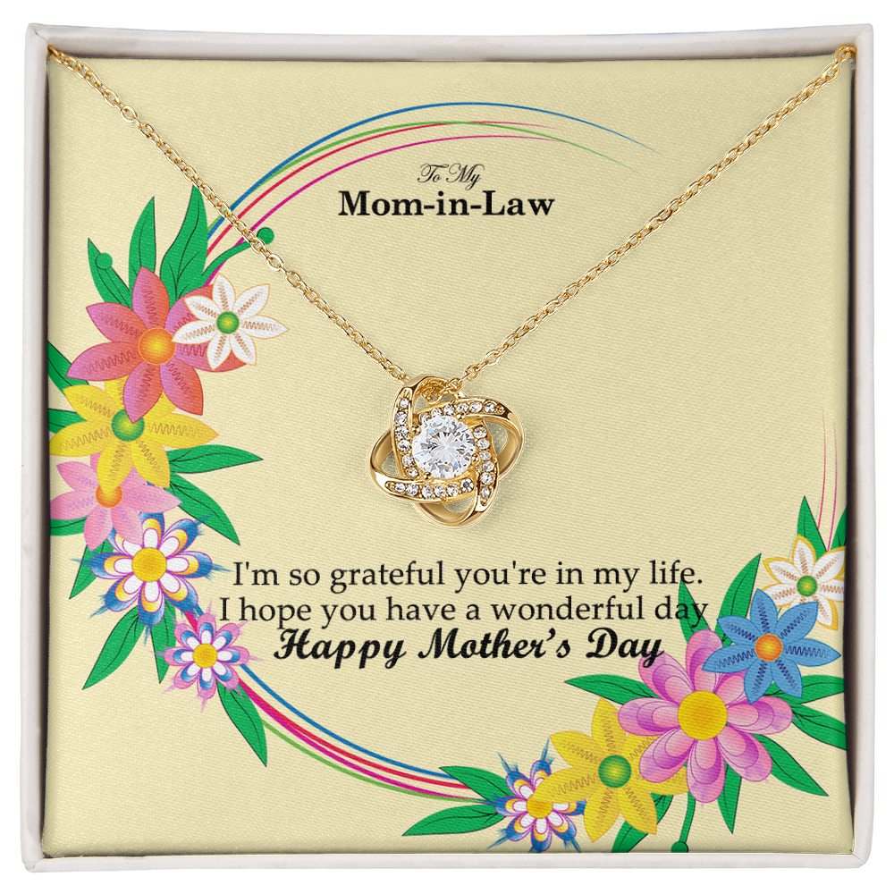 To My Mom-in-Law, I'm So Grateful You're In My Life - Happy Mother's Day - Love Knot Necklace and Sweetest Devotion Bouquet - Gift for Mom