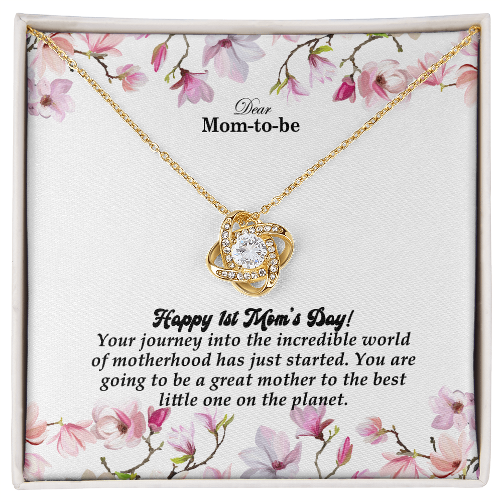 Dear Mom-To-Be, Happy 1st Mom's Day! Your Journey Into The Incredible World - Love Knot Necklace & Sweetest Devotion Flower Bouquet - Gift for Mom