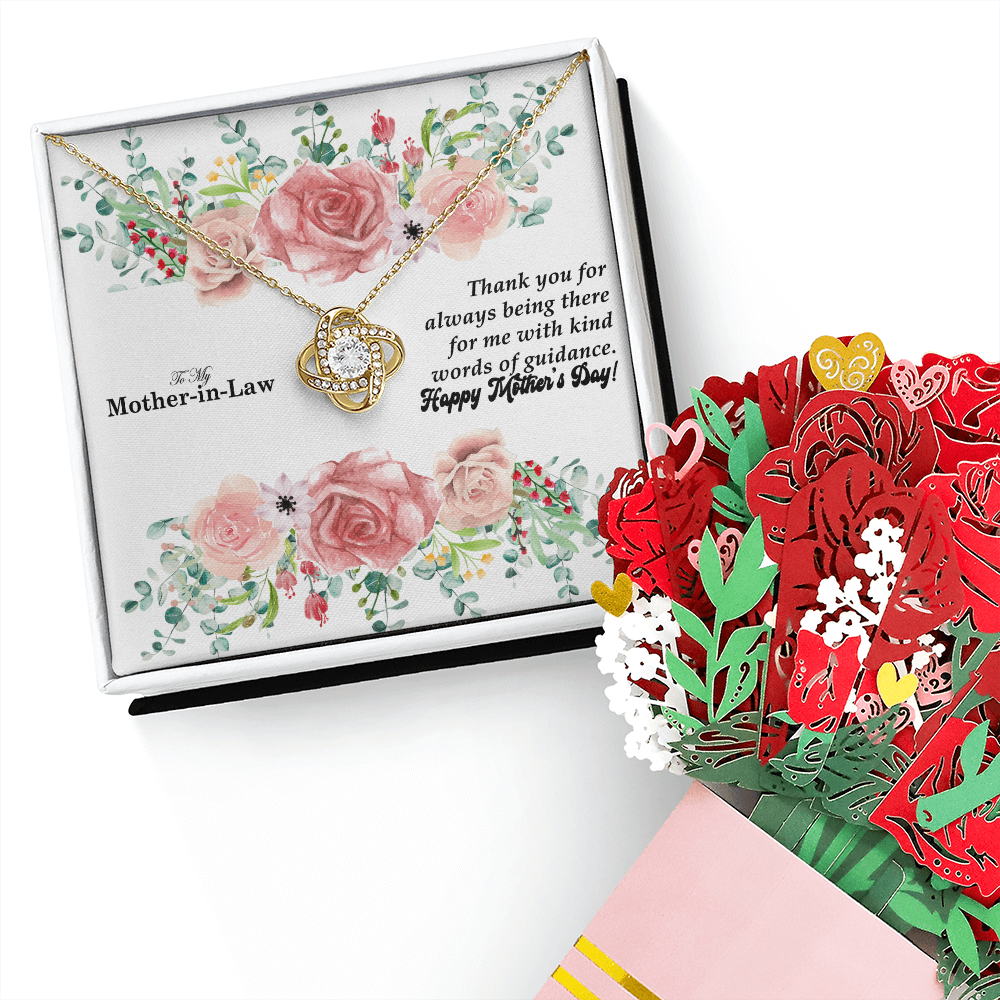 To My Mother-In-Law, Thank You For Always Being There - Happy Mother's Day - Love Knot Necklace & Sweetest Devotion Flower Bouquet - Gift for Mom