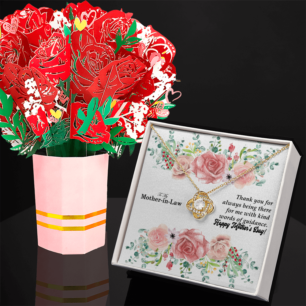 To My Mother-In-Law, Thank You For Always Being There - Happy Mother's Day - Love Knot Necklace & Sweetest Devotion Flower Bouquet - Gift for Mom