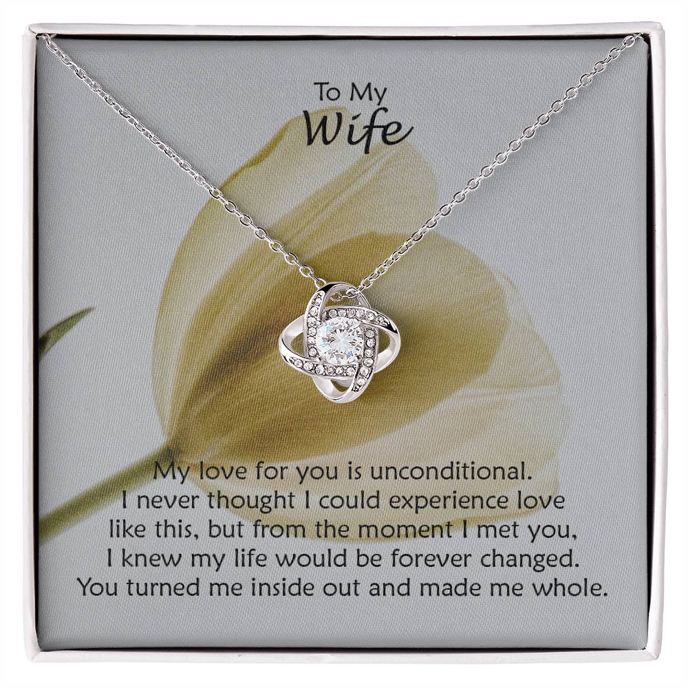 To My Wife, My Love For You Is Unconditional - Love Knot Necklace & Sweetest Devotion Flower Bouquet - Gift for Wife