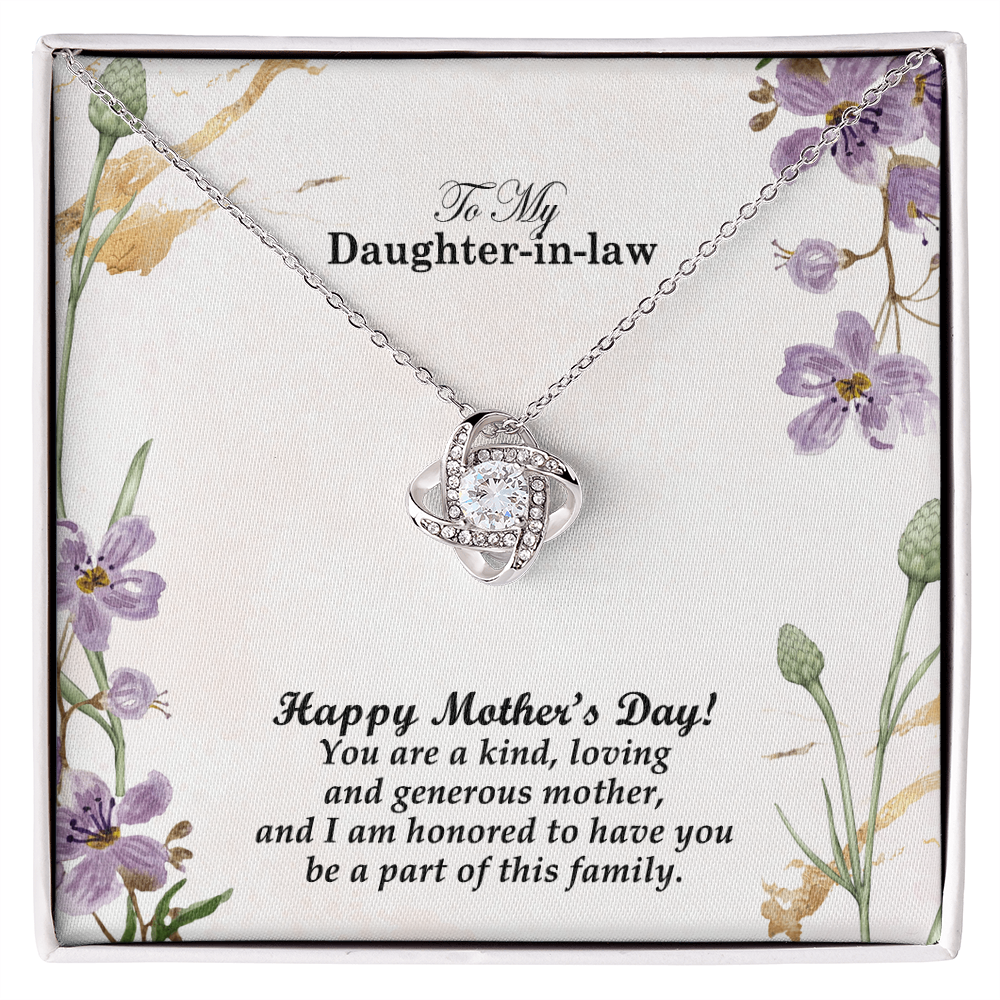 To My Daughter-in-law, Happy Mother's Day! You Are A Kind, Loving And Generous Mother - Love Knot Necklace & Sweetest Devotion Flower Bouquet - Gift for Mom