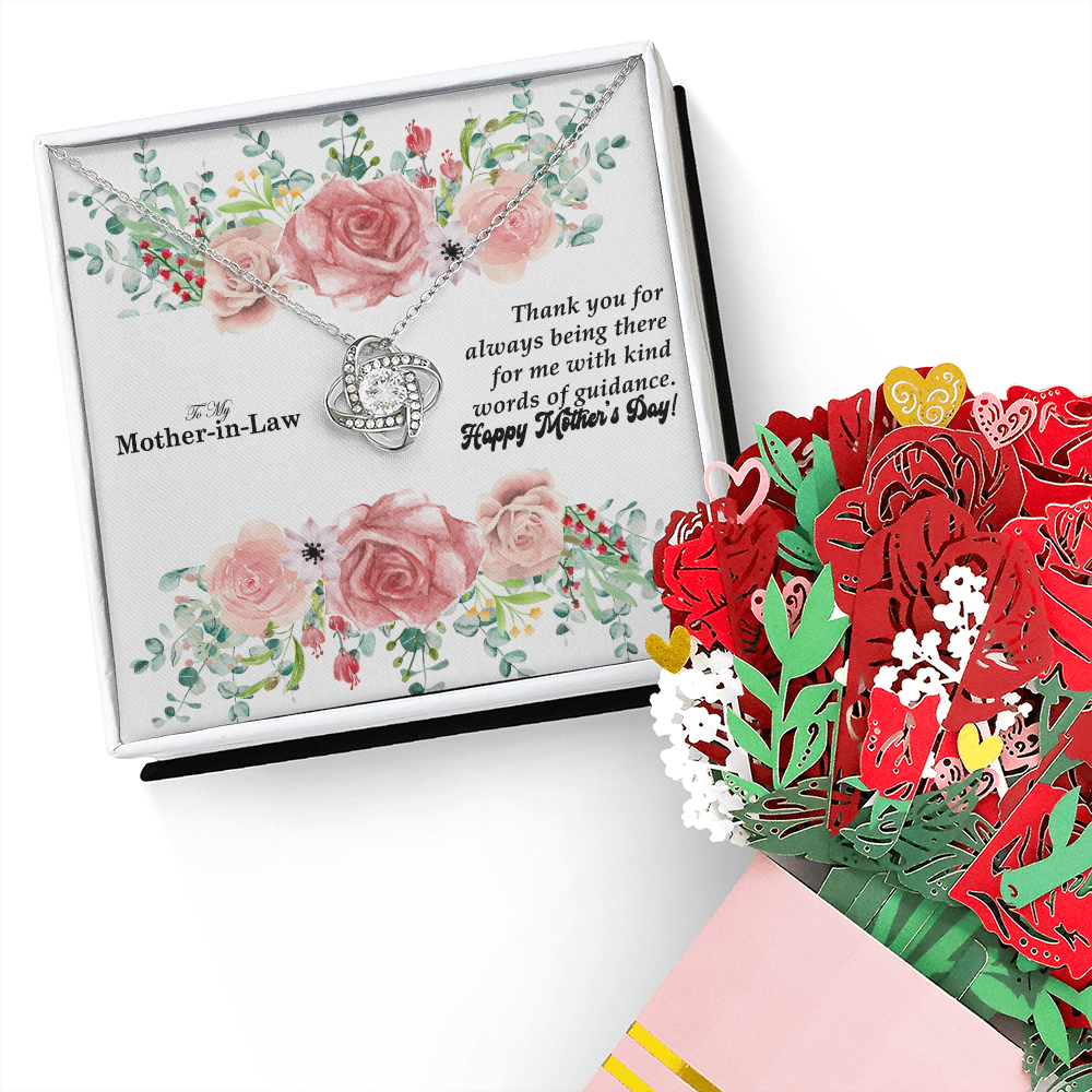 To My Mother-In-Law, Thank You For Always Being There - Happy Mother's Day - Love Knot Necklace & Sweetest Devotion Flower Bouquet - Gift for Mom