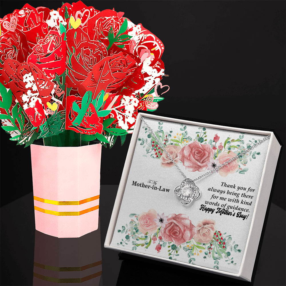 To My Mother-In-Law, Thank You For Always Being There - Happy Mother's Day - Love Knot Necklace & Sweetest Devotion Flower Bouquet - Gift for Mom