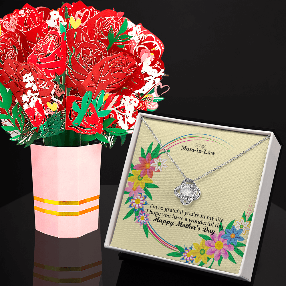 To My Mom-in-Law, I'm So Grateful You're In My Life - Happy Mother's Day - Love Knot Necklace and Sweetest Devotion Bouquet - Gift for Mom
