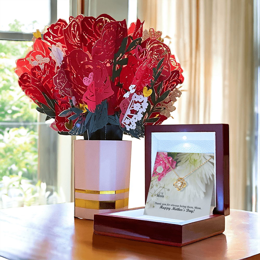 To My Mom, Thank You For Always Being There, Mom. Happy Mother's Day! - Love Knot Necklace and Sweetest Devotion Bouquet - Gift for Mom