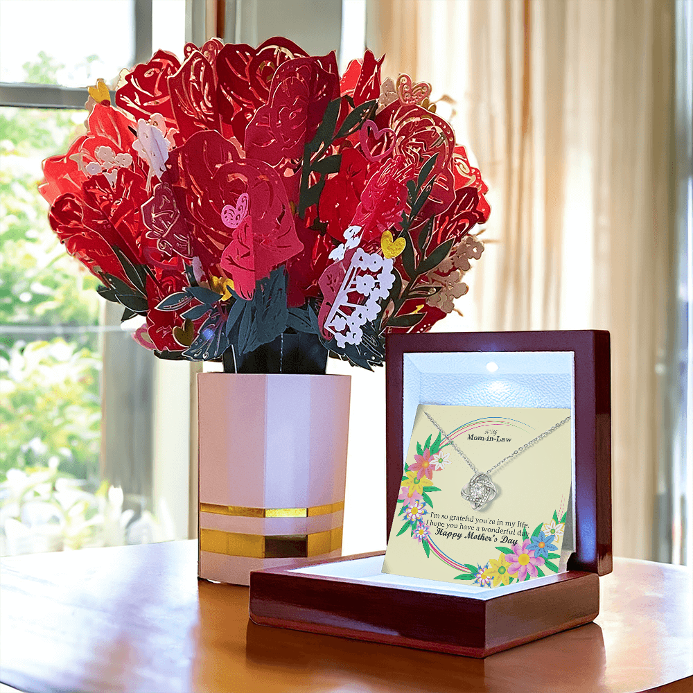 To My Mom-in-Law, I'm So Grateful You're In My Life - Happy Mother's Day - Love Knot Necklace and Sweetest Devotion Bouquet - Gift for Mom