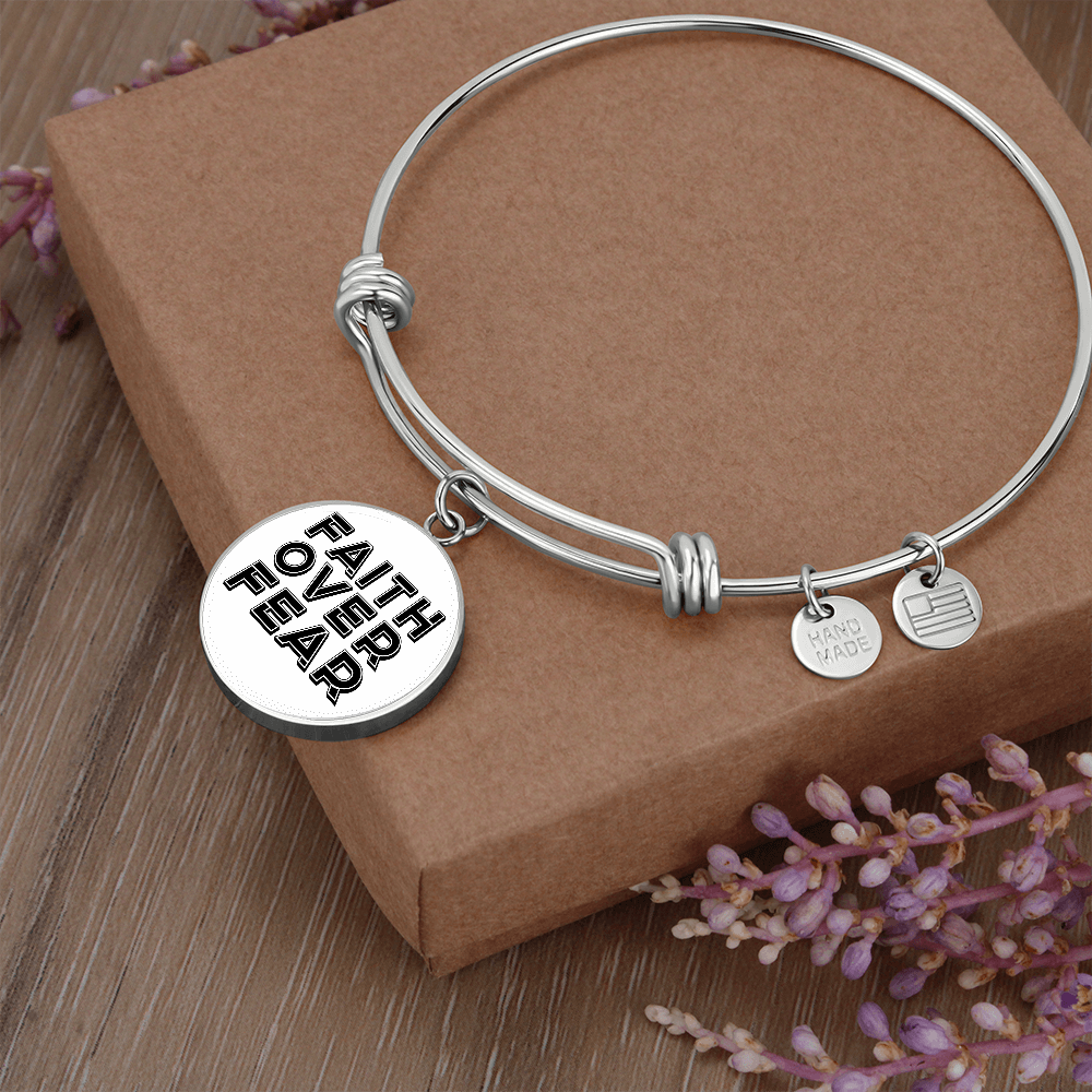 Faith Over Fear (Black) - Non-Message Card Luxury Circle Bangle - Gift for Her - Gift for Him