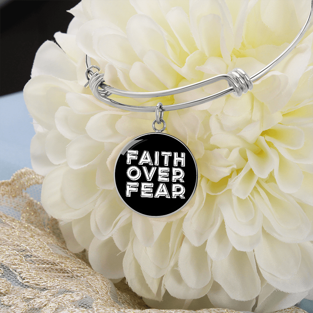 Faith Over Fear (White) - Non-Message Card Luxury Circle Bangle - Gift for Her - Gift for Him