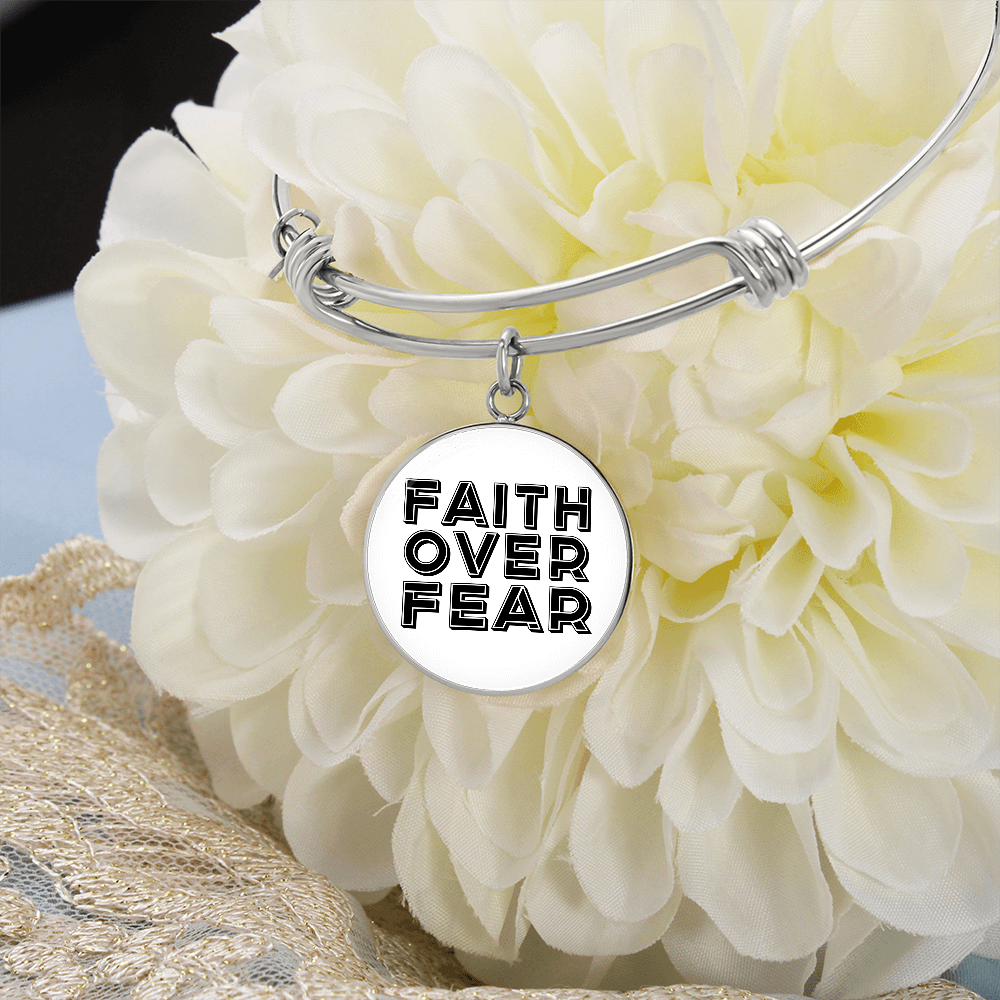 Faith Over Fear (Black) - Non-Message Card Luxury Circle Bangle - Gift for Her - Gift for Him