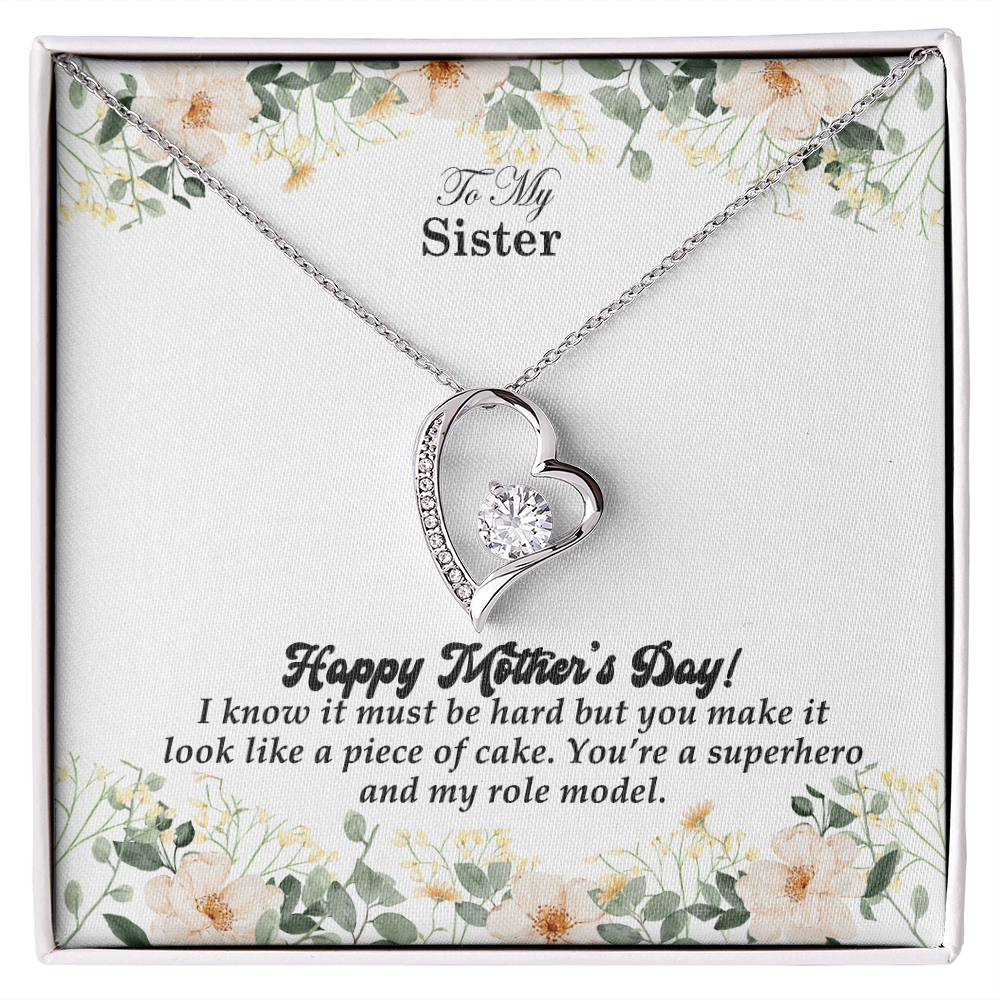 To My Sister, Happy Mother's Day! You're A Superhero And My Role Model - Forever Love Necklace & Sweetest Devotion Flower Bouquet - Gift for Mom