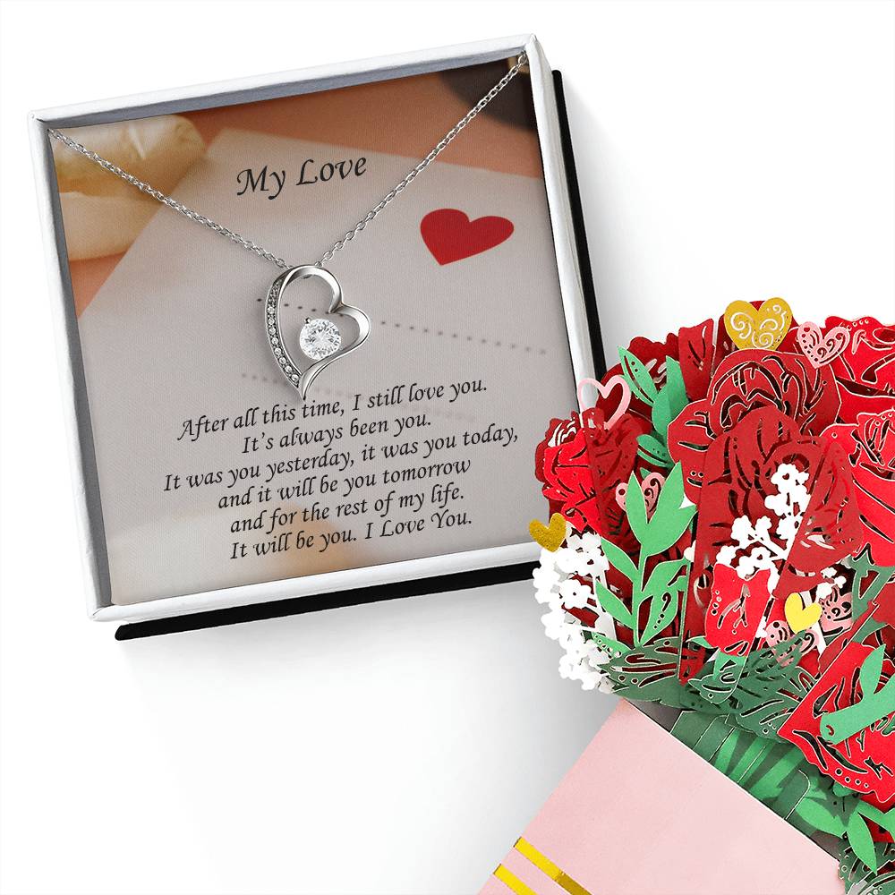 My Love, It Will Be You - Forever Love Necklace & Sweetest Devotion Flower Bouquet - Gift for Wife - Gift for Girlfriend