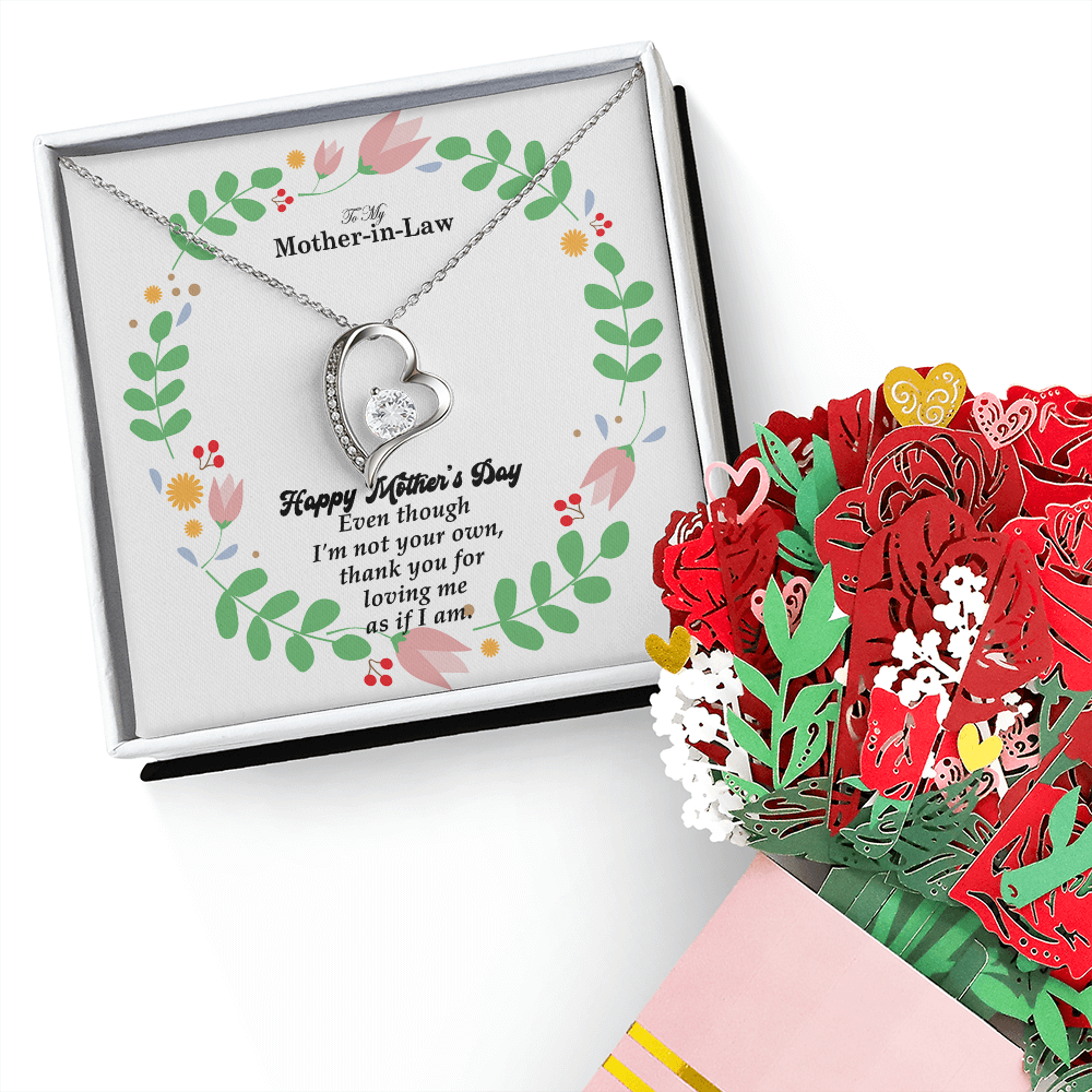To My Mother-In-Law, Happy Mother's Day - Thank You For Loving Me As If I Am - Forever Love Necklace & Sweetest Devotion Flower Bouquet - Gift for Mom