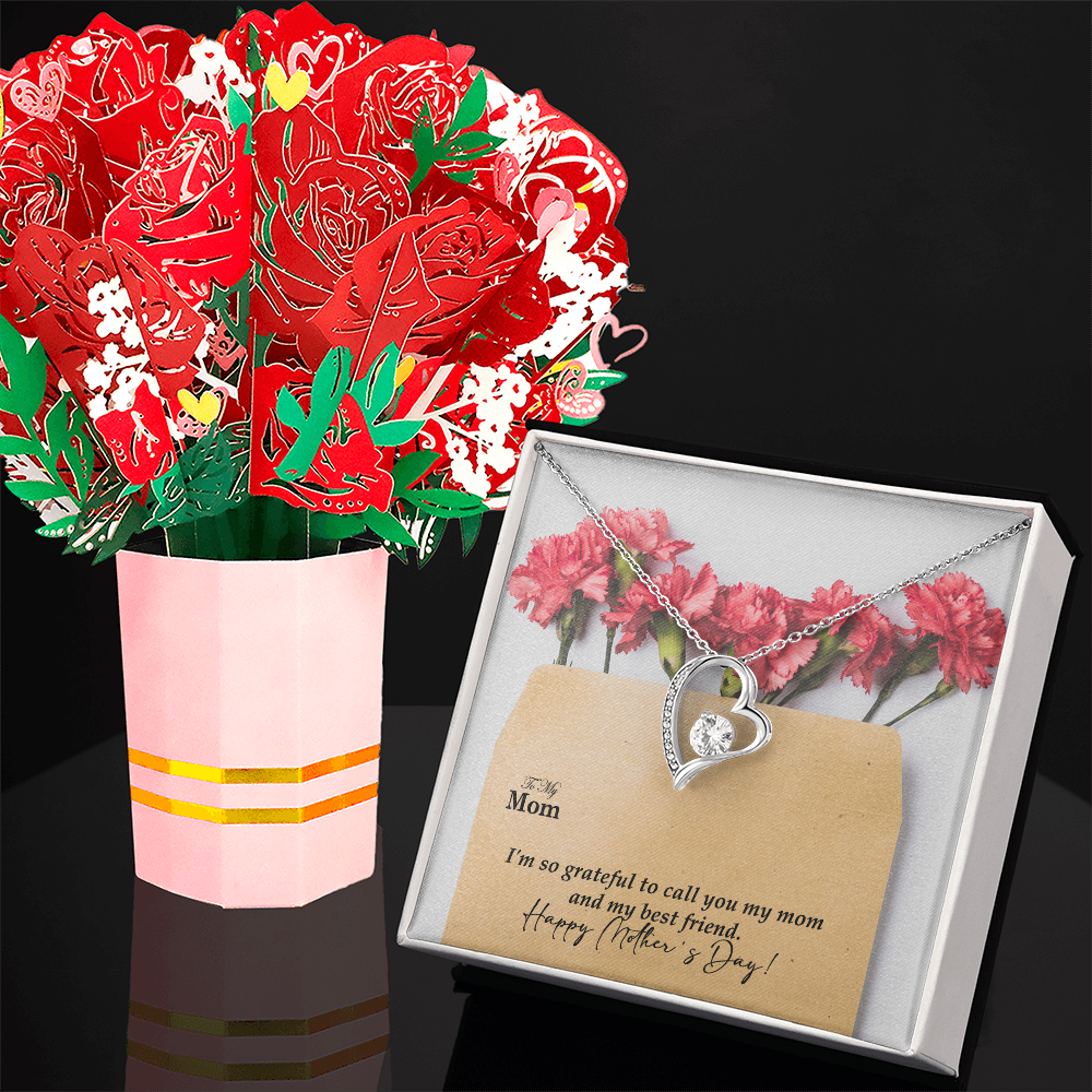 To My Mom, I'm So Grateful To Call You My Mom And My Best Friend. Happy Mother's Day! - Forever Love Necklace and Sweetest Devotion Bouquet - Gift for Mom