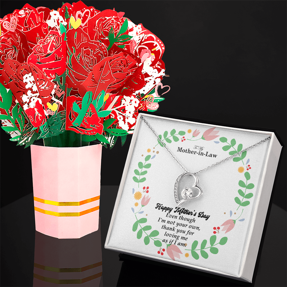 To My Mother-In-Law, Happy Mother's Day - Thank You For Loving Me As If I Am - Forever Love Necklace & Sweetest Devotion Flower Bouquet - Gift for Mom