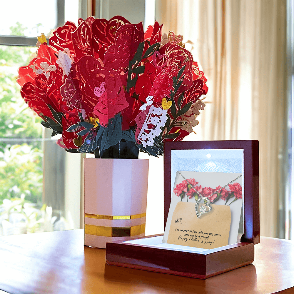 To My Mom, I'm So Grateful To Call You My Mom And My Best Friend. Happy Mother's Day! - Forever Love Necklace and Sweetest Devotion Bouquet - Gift for Mom