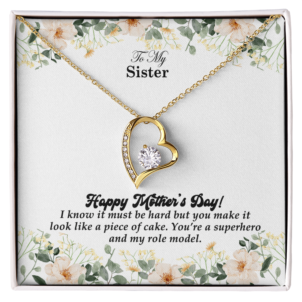 To My Sister, Happy Mother's Day! You're A Superhero And My Role Model - Forever Love Necklace & Sweetest Devotion Flower Bouquet - Gift for Mom