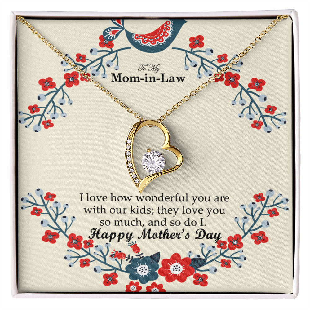 To My Mom-in-Law, I Love How Wonderful You Are With Our Kids - Happy Mother's Day - Forever Love Necklace & Sweetest Devotion Flower Bouquet - Gift for Mom