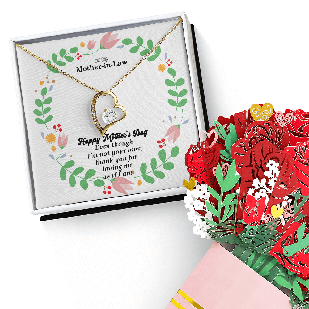 To My Mother-In-Law, Happy Mother's Day - Thank You For Loving Me As If I Am - Forever Love Necklace & Sweetest Devotion Flower Bouquet - Gift for Mom